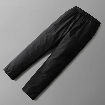 Kış erkek artı boyutu aşağı pantolon basit rahat düz renk beyaz ördek aşağı sıcak rahat pantolon açık kayak erkek giyim