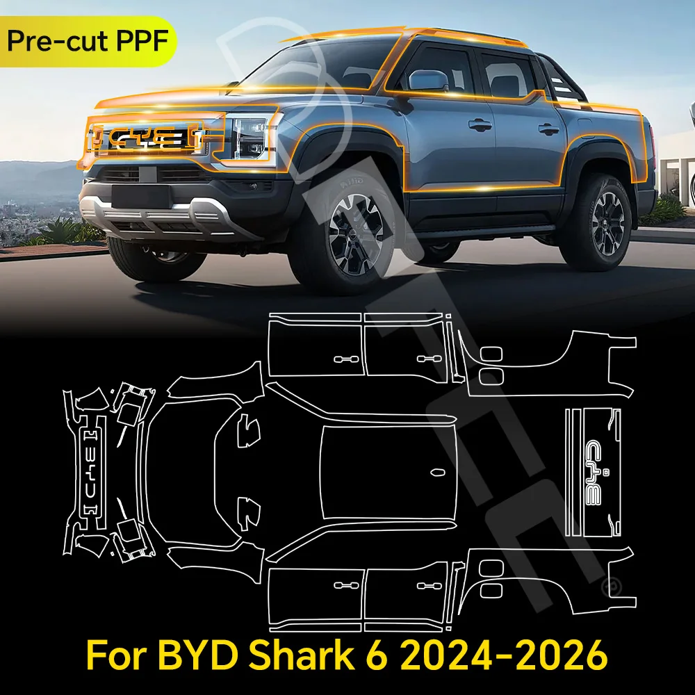 For BYD Shark 6 2024 2025 2026 Precut Car Paint Protection Film 9Mil TPU PPF Anti-Scratch Resistant Clear Cover Car Accessories