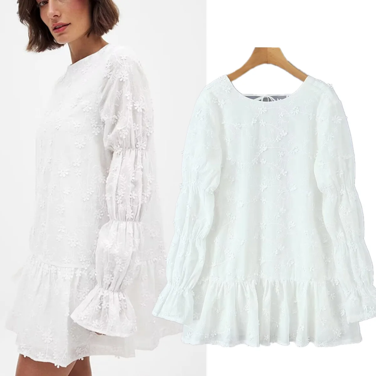 

Maxdutti Woman Clothes Minimalist Vintage Lace Embroidery Backless White Dress Elegant Party Dresses