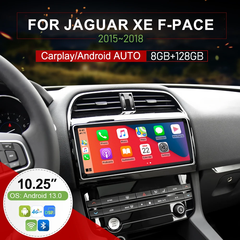 Android 10,25 "Audio del coche para Jaguar XE/XEL y F-Pace X760 Carplay Auto, navegación del mapa GPS, reproductor Multimedia HD, sistema Dual 4G