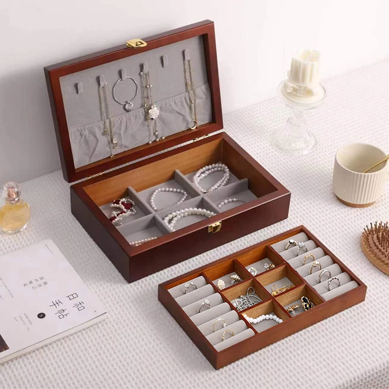 

Mutihome Handmade Product European Retro Wooden Jewelry Box Ring Necklace Earring Jewelry Storage Box Wooden Makeup Box