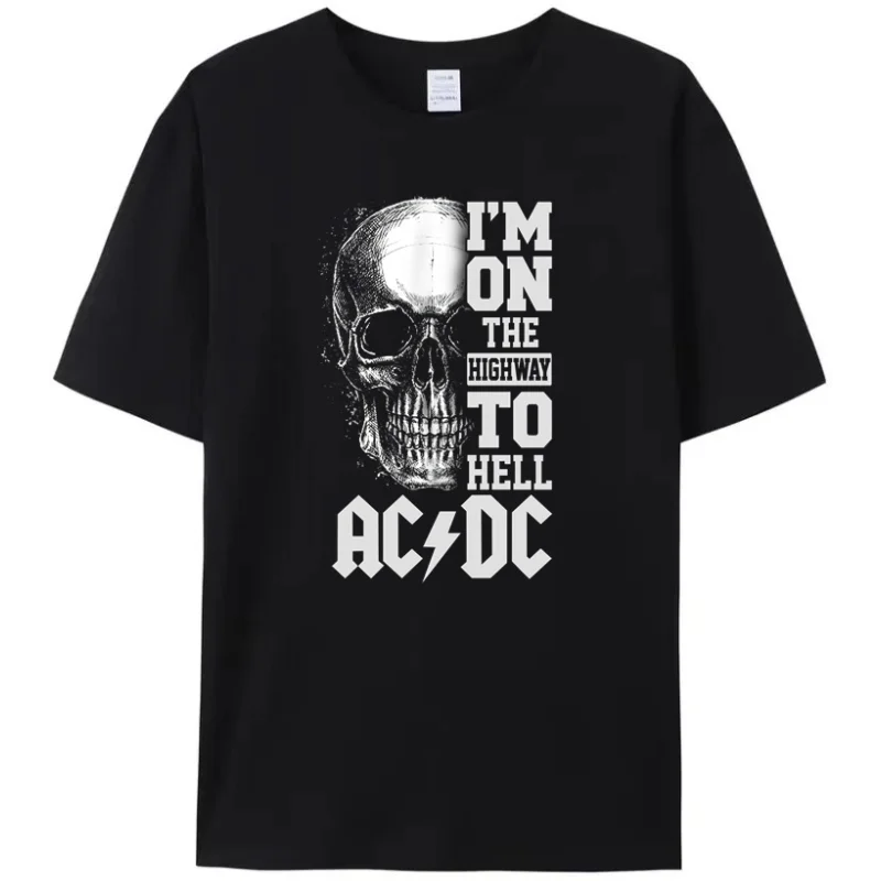 

New Men's Hip Hop T-shirt Music T-shirt Casual AC/DC Skull Pattern Rock Music Men and Women Tour Round Neck Shirt Fan Gift S-6XL