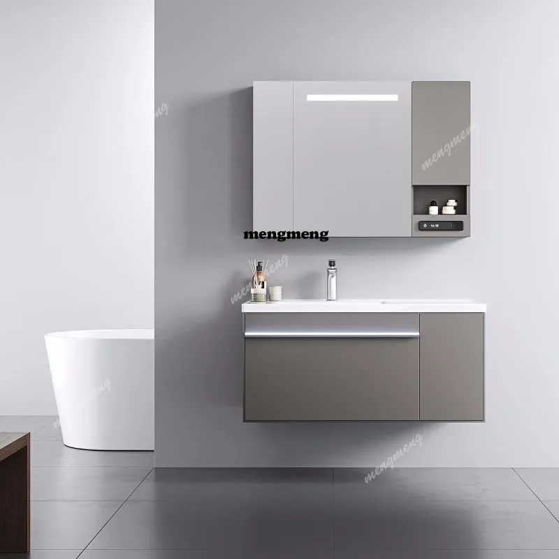 steel bathroom cabinet gray ceramic integrated basin drawer type with side cabinet socket combination wash basin washbasin