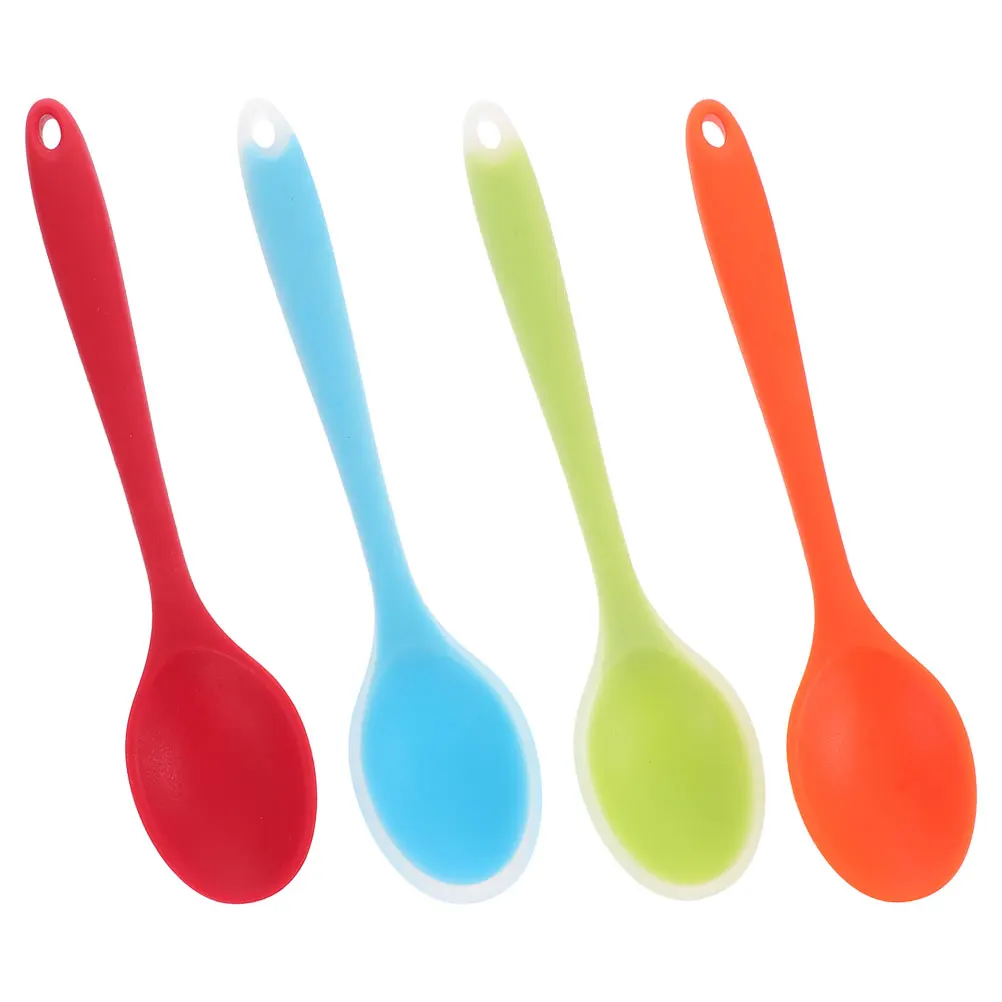 

4 Pcs Silicone Kitchen Spoons Red Green Blue Smooth Edge Non Stick Mixing Long H Soup Spoon Portable Rice Spoon