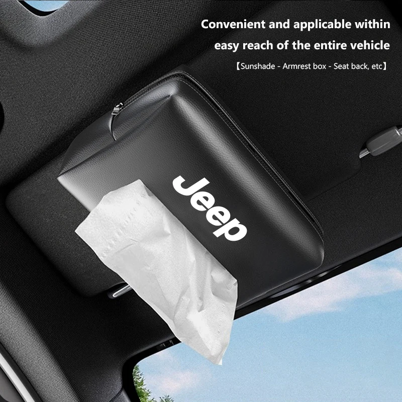 

Car Tissue Box Car Interior Accessories for Jeep JPB Renegade Wrangler JK Compass Grand Cherokee Gladiator Leather Tissue Storag