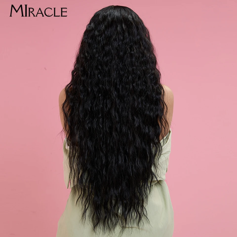 MIRACLE Synthetic 30Inch Lace Wig Wave For Woman Soft Fiber Lace Front Wig Heat Resistant Ombr Colorful Blonde  Brown