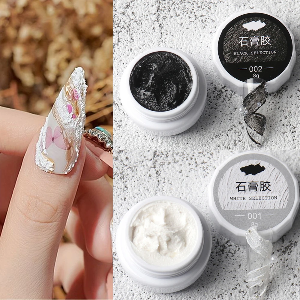 8ml Gypsum Nail Gel Polish Black White 3D Sculpture Gypsum Nail Gel Creative Sand Texture Flowers Modelling Nail UV Gel Varnish