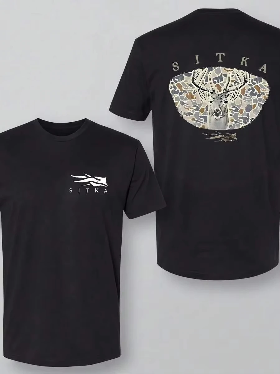 2026 Men's Antler Graphic Short Sleeve T-shirt Outdoor Casual Crewneck Tee