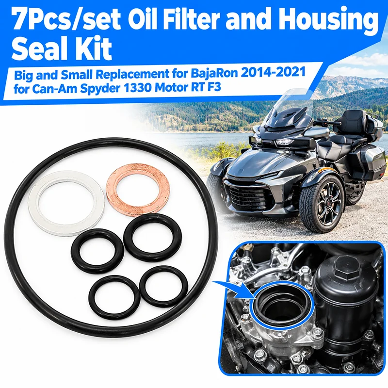 7Pcs Oil Filter and Housing Seal Kit Big and Small Ring Seal for Can-Am Spyder 1330 Motor RT F3  for BajaRon 2014-2021