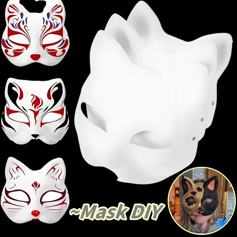 40PCS DIY Mask White Embryo Plasma Cat Mask Paintable Halloween Mask White Half Face Mask Role-Playing Anime Party Costume