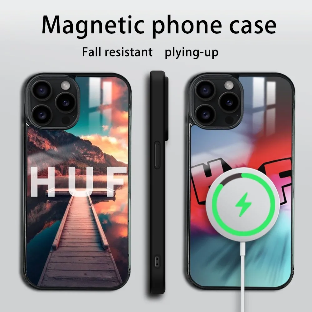 Fashion Trend H-HUF Phone Case For iPhone 16 15 14 13 12 11 Pro Max Plus Mini Mirror Wireless magnetic case