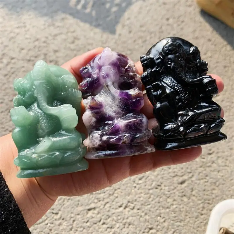 

Статуя Бога Ганеш из натурального резного слона, статуя бога, исцеляющая искусство со стразами, подарок для декора, энергетические ювелирные изделия, 1 шт., 8 см