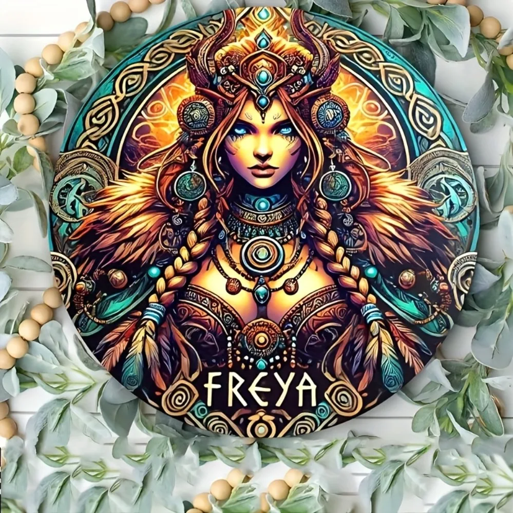 Bohemian Norse Myth Freya Goddess Wall Art - Showcases Elaborate Armor & Feather Designs, Suitable for Christmas, New Year &