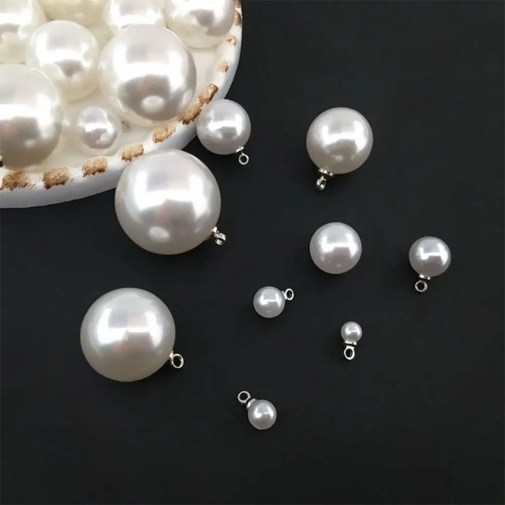 10PCS Jewelry Clothes Decor Artificial Pearl ABS Handmade Imitation Pearl Silver Faux Pearl Buttons for Sweater Girls