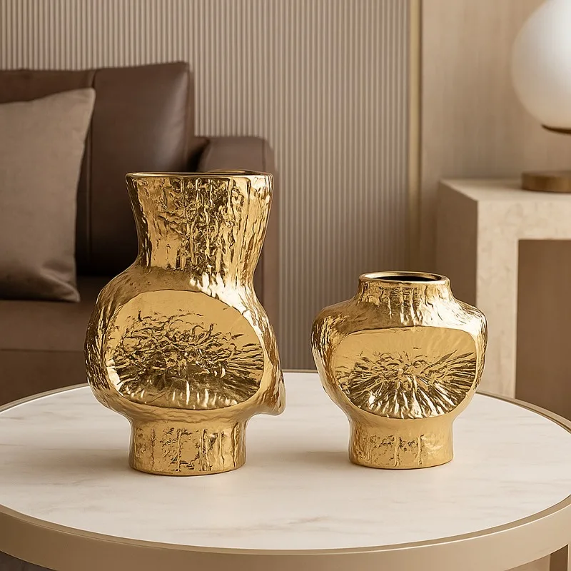 Creative Electroplated Gold and Silver Irregular Ceramic Vase Dining Table Decoration Abstract Art Twisted Hydroponic Vase Decor