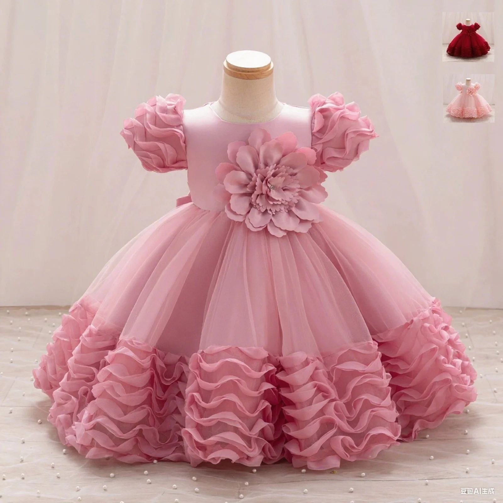 

New Kids Girl Party Dress Sleeveless Solid Color Round Collar Princess Evening Princess Lace Perform Dresses Children Gown