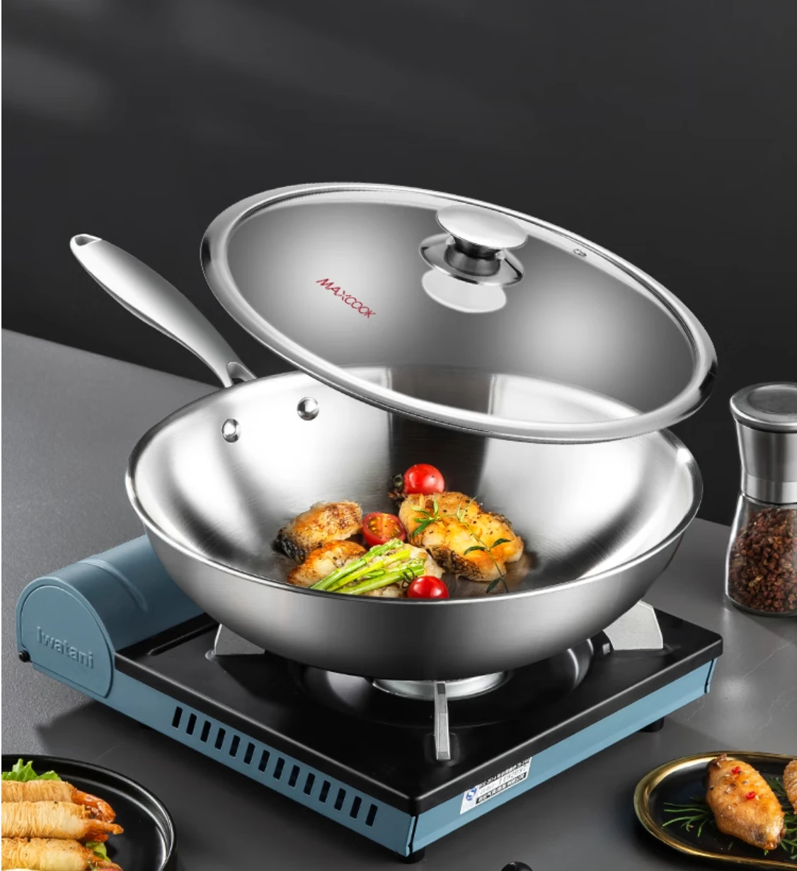 

High quality thickened 304 stainless steel composite frying pan