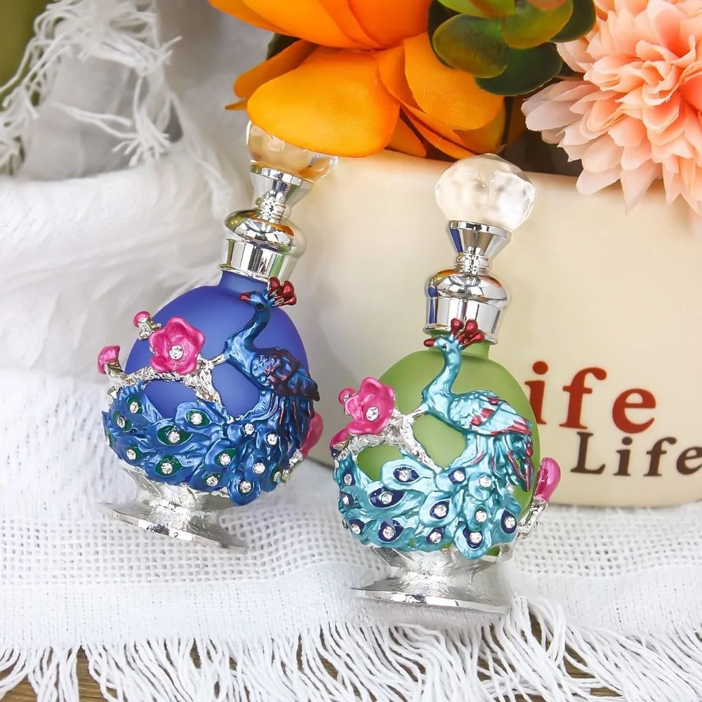 15ML/25ML Essential Oil Dropper Bottle Dubai Style 3D Peacock Travel Cosmetic Containers Exquisite Luxury Dispenser Handicraft