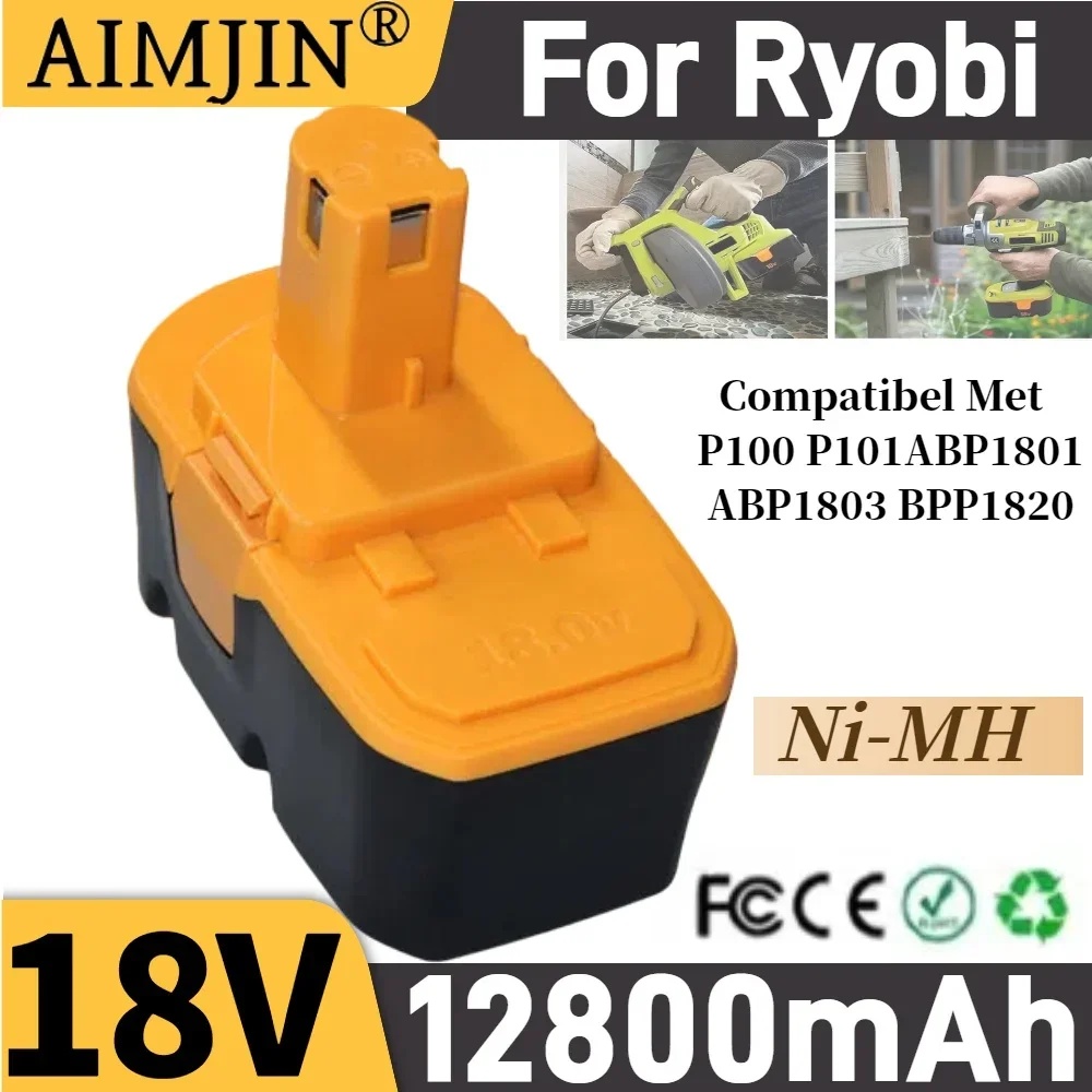 

Upgraded 18V 12800mAh Ni-Mh Replacement Battery for Ryobi 18V Battery One+ Compatible with P100 P101 ABP1801 ABP1803 BPP1820