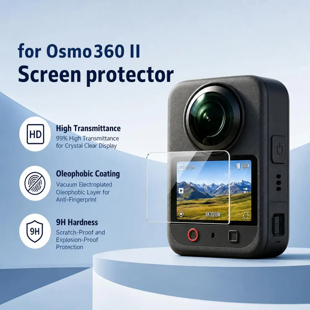 Tempered Glass Screen Protector For Osmo360 II 9H Hardness HD Clear Anti-Scratch Anti-Fingerprint Action Camera Protective Film