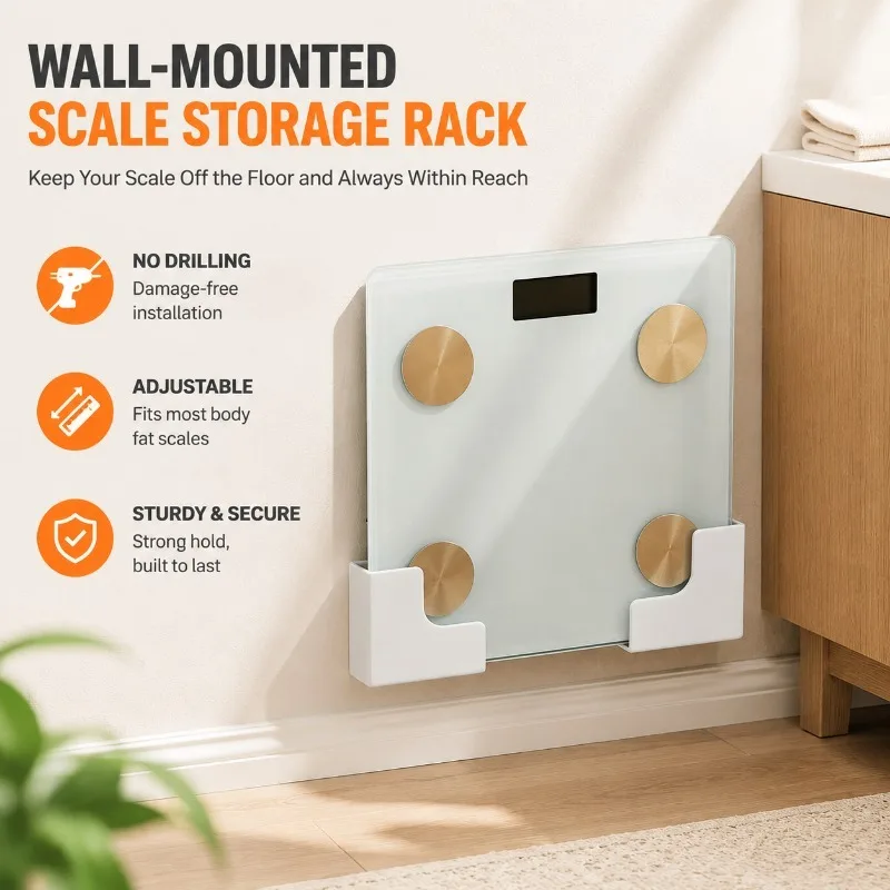 Wall-Mounted Scale Storage Rack, No Drilling, Adjustable Holder for Body Fat Scale