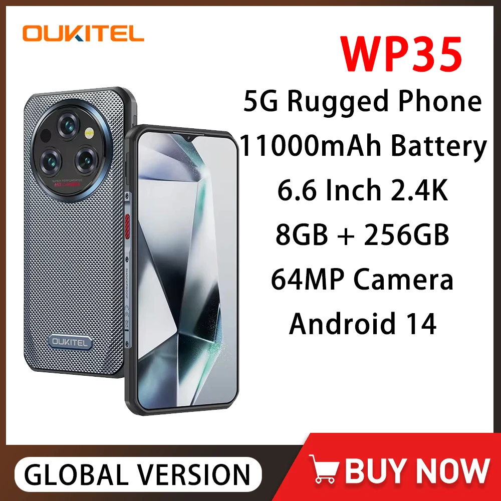 Oukitel WP35 5G Rugged Phone 11000mAh 6.6 Inch Display Octa Core 24GB+256GB Mobile Phones Android 14 64MP 18W Fast Charge NFC