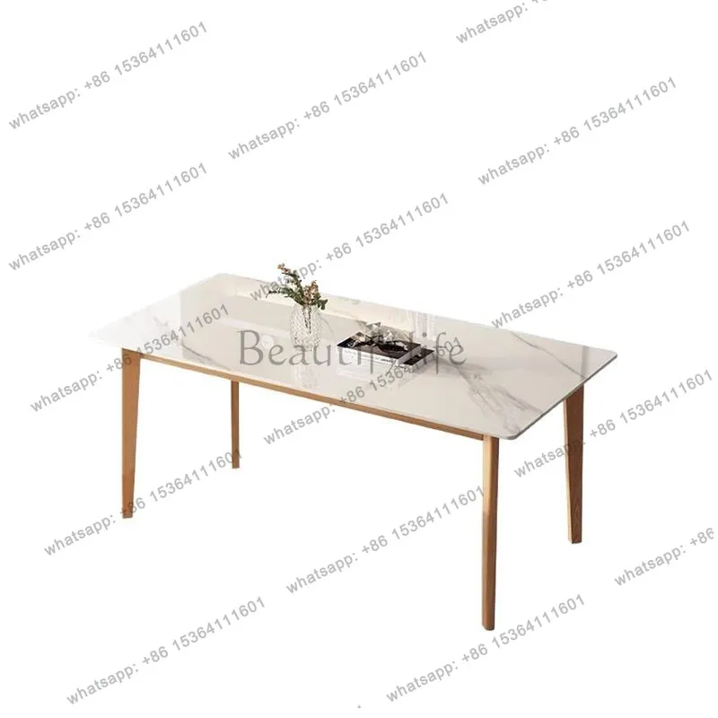 Solid wood rock slab dining table wabi wind household small apartment modern simple white rectangular dining table