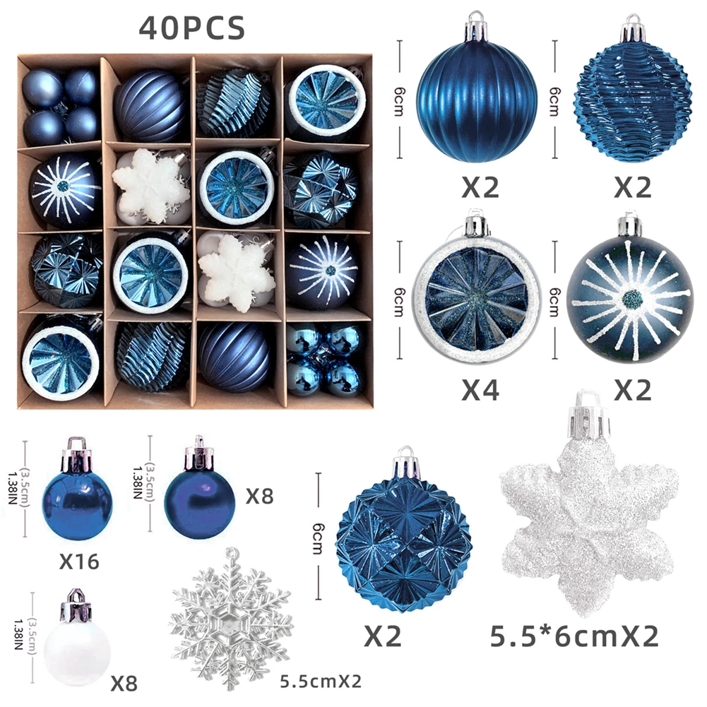 40PCS Christmas Balls Ornament Xmas Tree Hanging Bauble Pendant 2024 Christmas Decoration For Home 2025 New Year Gifts