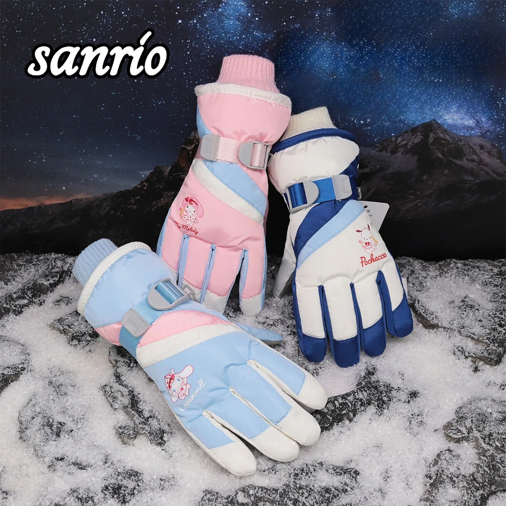 قفازات سانريو السميكة للطقس البارد للأطفال، قفازات شتوية دافئة مقاومة للرياح، ضرورية للعب الثلج، هدية شتوية للأطفال