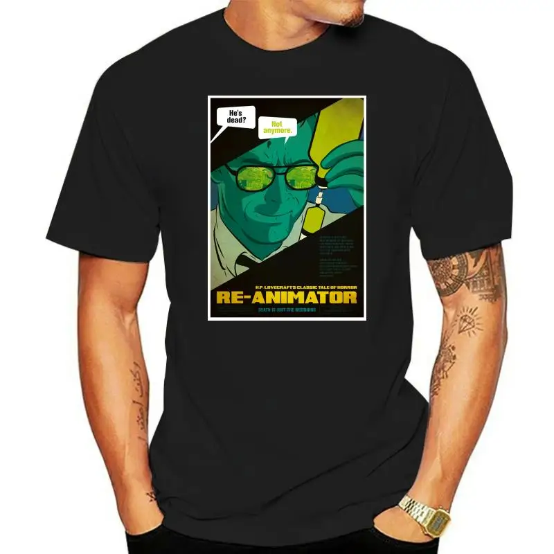 Re-Animator Men's T Shirt Film Poster Vintage 80s Scientist Movie Horror Humor Tees Short Sleeve Crew Neck T-Shirt 100% Cotton