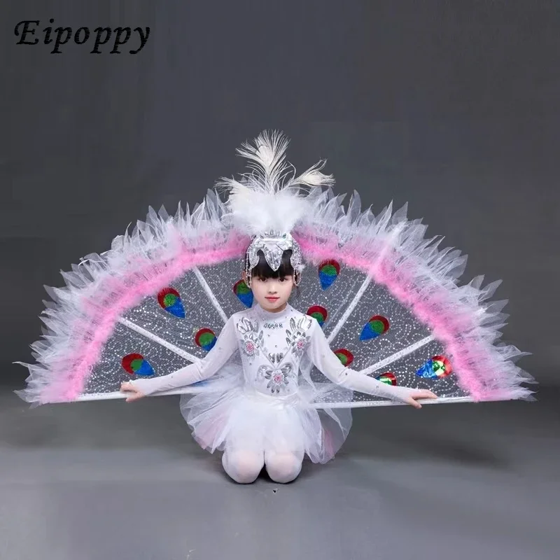 Costume per bambini danza etnica femminile Dai pavone vestito da ballo Performance Wear