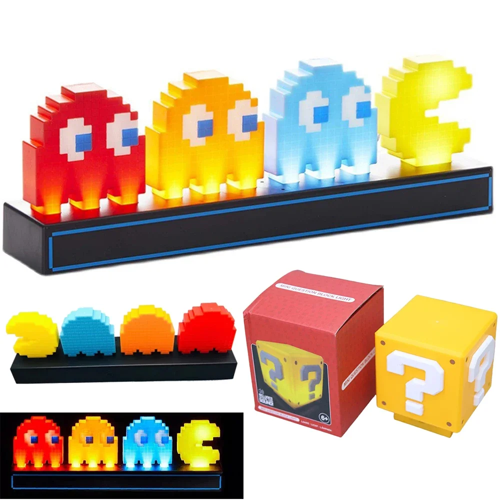 

Voice Control 3D Night Lights Colorful Pac Man Super Mario Figure Pixel Led Question Mark Light Game Icon Atmosphere Lamp Gifts