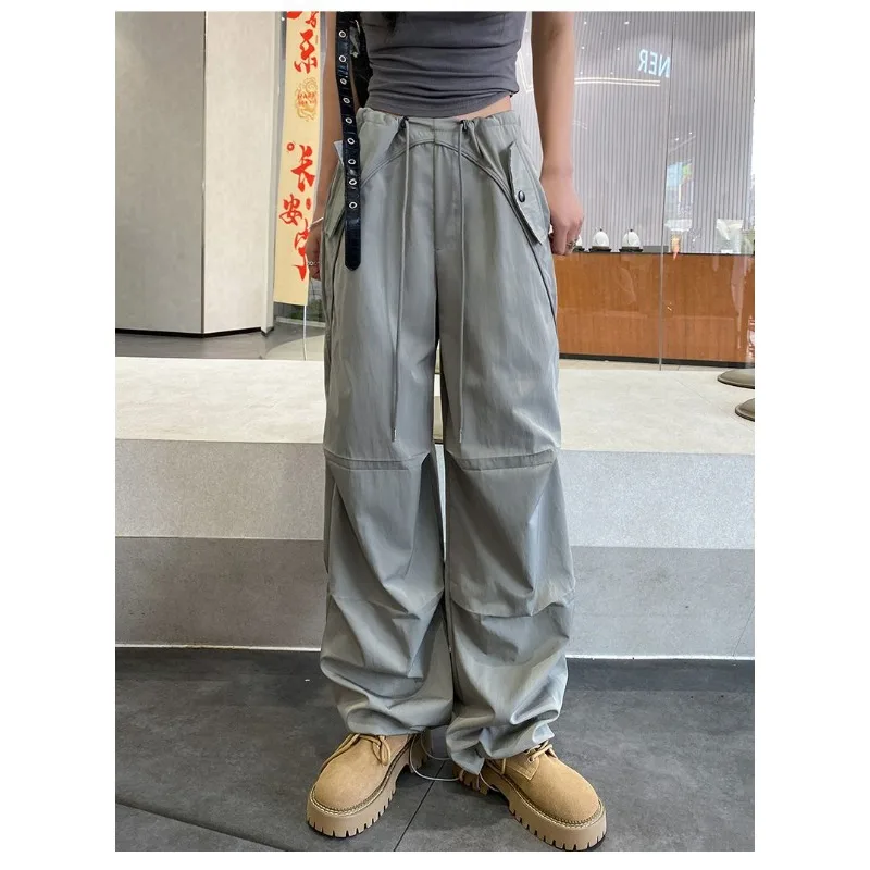 Cool and Trendy Street Hiphop Paratrooper Workwear Pants for Women High-waisted, Drawstring, Wide-leg Trousers for Men in Summer