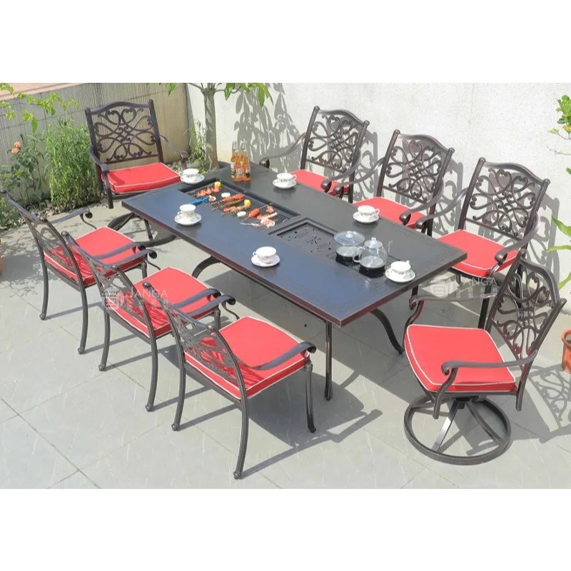 

Outdoor villa courtyard barbecue table and chairs leisure terrace smokeless charcoal grill double oven table