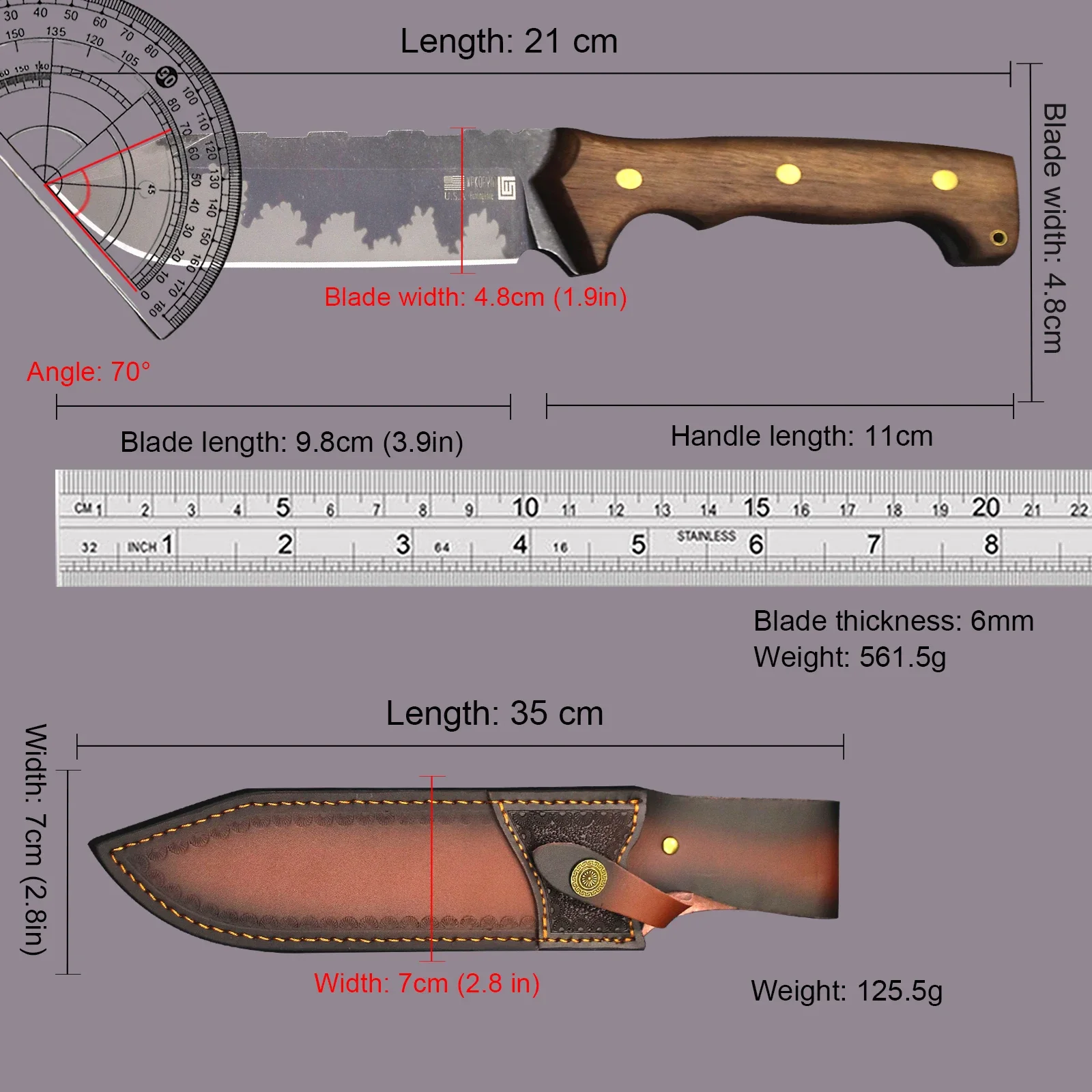 WPKOPYA USA CPM S90V steel tip high-end all-Tang woodcutter, outdoor logging axe, household tool axe, multi-purpose farm knife