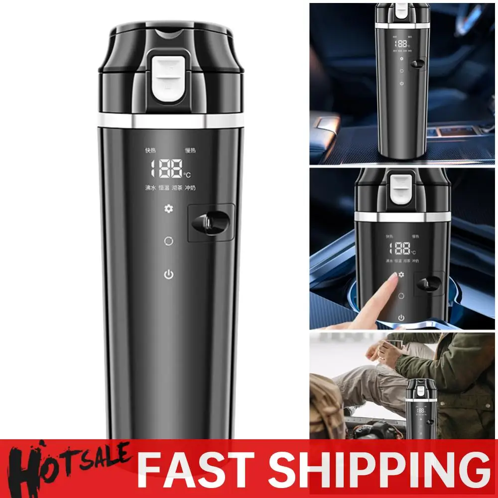 12V/24V Auto Heizung Tasse Digitale LCD Display Wasserkocher Edelstahl Thermos Tasse 500ML Kaffee Milch beheizte Wasserkocher