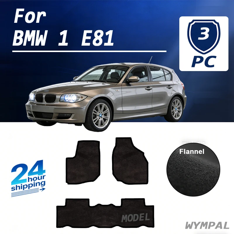 

Flannel Velour floor mats front for BMW 1 E81 hatchback (2007 2008 2009 2010 -2012) -Black