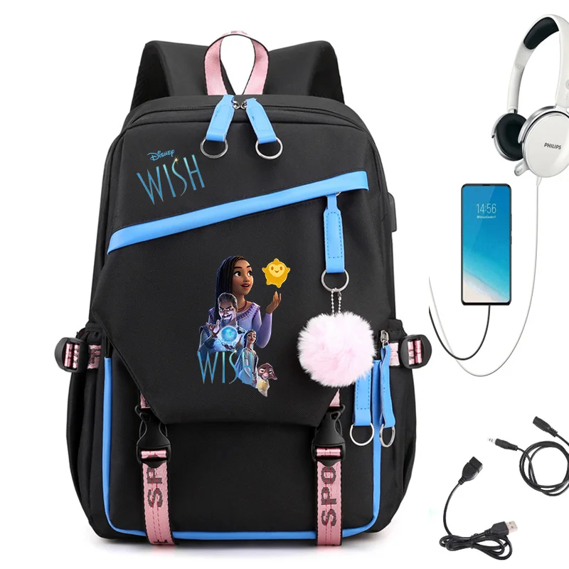 

Disney Movie Wish Backpack for Girls Boys Teenager Children Rucksack Men Women Casual School Bags USB Charging Backpacks