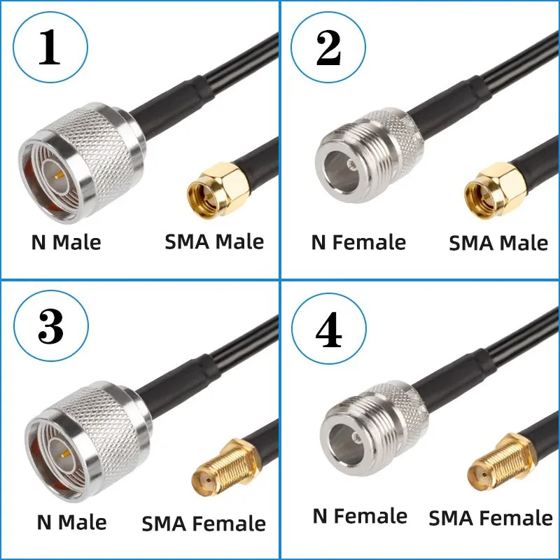 RF adapter cable N Type To SMA RPSMA Male Female Connector Crimp for RG58 Coax Extension Jumper Pigtail Cable L16 N To SMA