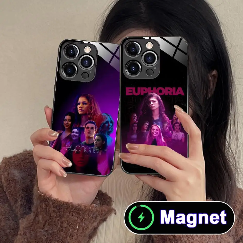 Coque de téléphone Fashion Euphoria pour iPhone 17 16 15 14 13 12 11 Air Pro Max Plus Mini, en verre, compatible MagSafe