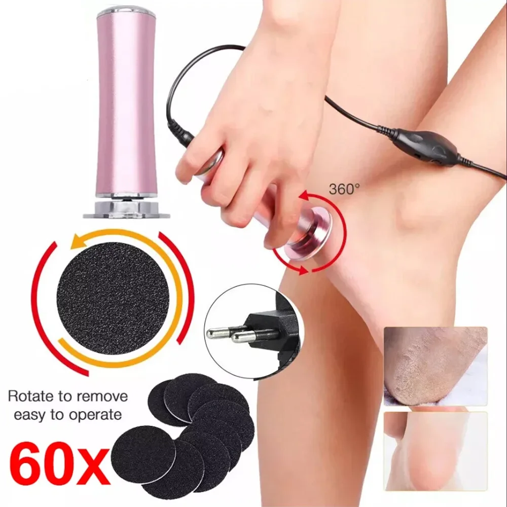 Elektrische voet eeltverwijderaar, verstelbare snelheidsregeling voor dode huid, voetschuurmachine, pedicurehulpmiddel met 60-delige schuurpapierlade