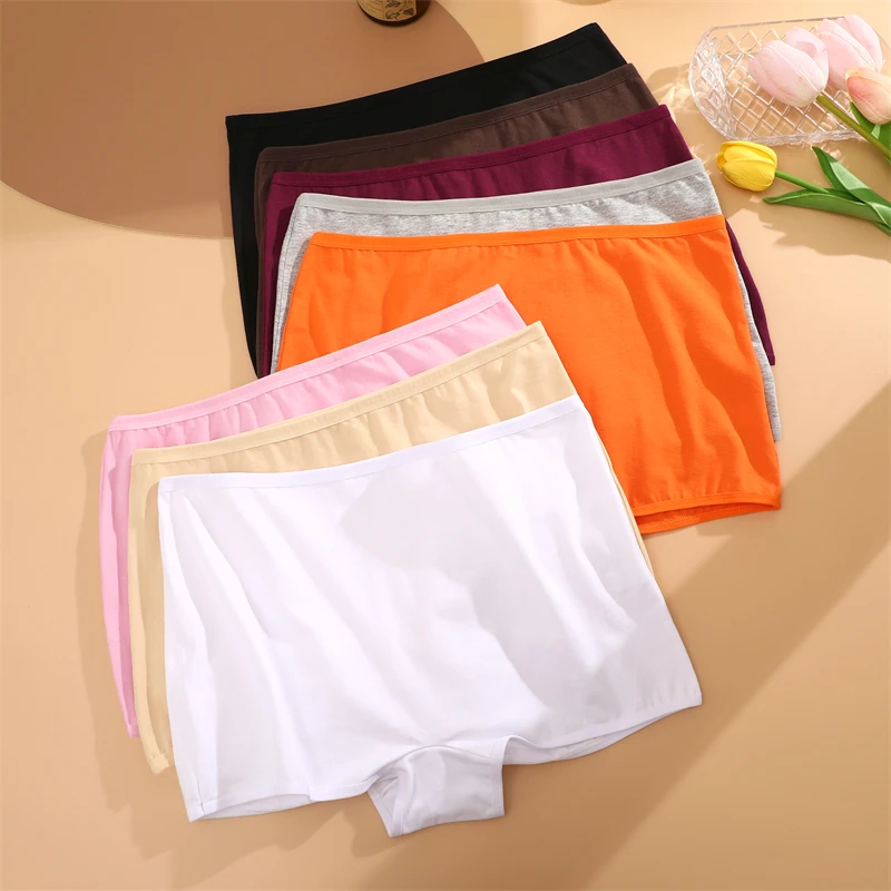 2PCS Women\'s Cotton Panties Seamless Sports Boxers Underwear Female Solid Color Briefs Cozy Intimate Underpants Soft XS-XL