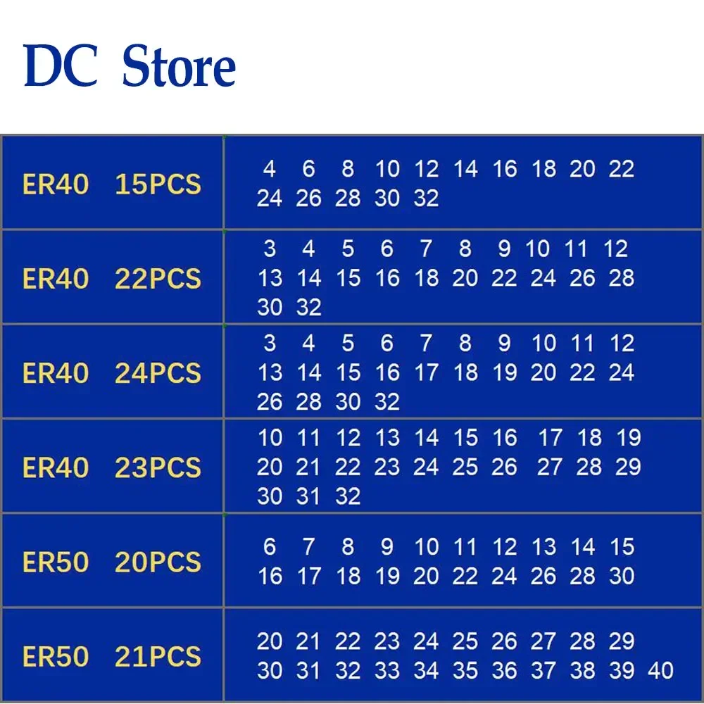 set ER40 ER50 ER Collect Chuck Spring Clamp High Precision 0.008mm 0.015mm Spring Collet Set Tools Holder Suit CNC Milling