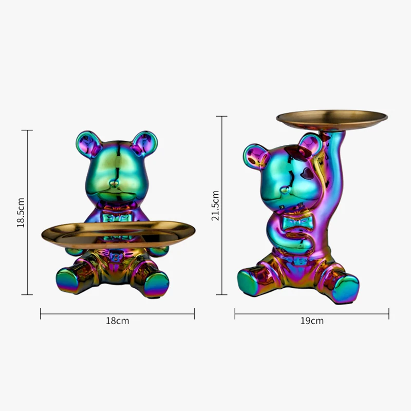 Caja de almacenamiento de oso chapado de colores de cerámica, bandeja de almacenamiento de escritorio para el hogar, sala de estar, estatua decorativa, adornos para caja de dinero