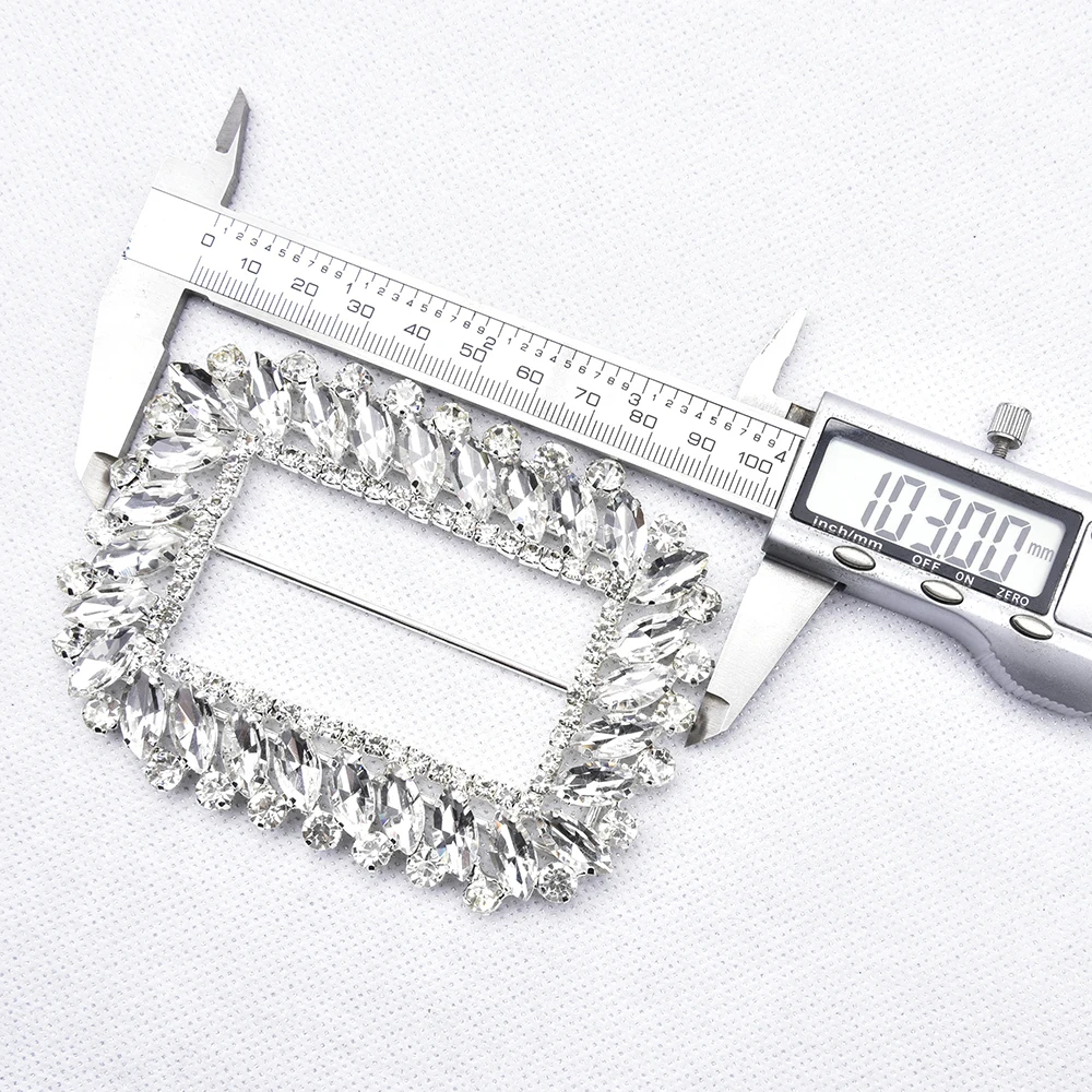 Silver Gold Color Large Rectangle Rhinestone Crystal Metal Buckle for Dress Belt Sash Shoes Bags Decorative Accessories