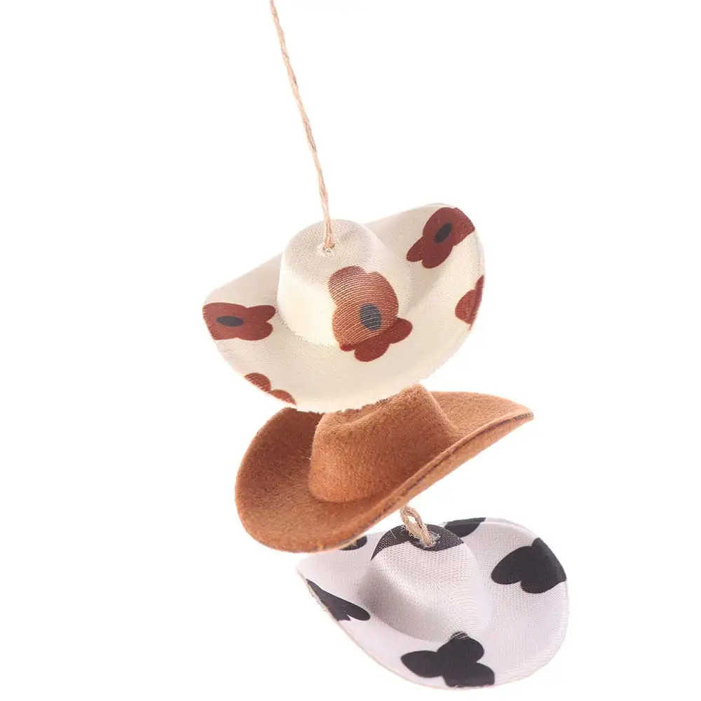 Mini cap Car Pendant Cute Cow pattern Rearview Mirror Pendant Lightweight Hanging Ornament Cowboy Hat Car Decoration
