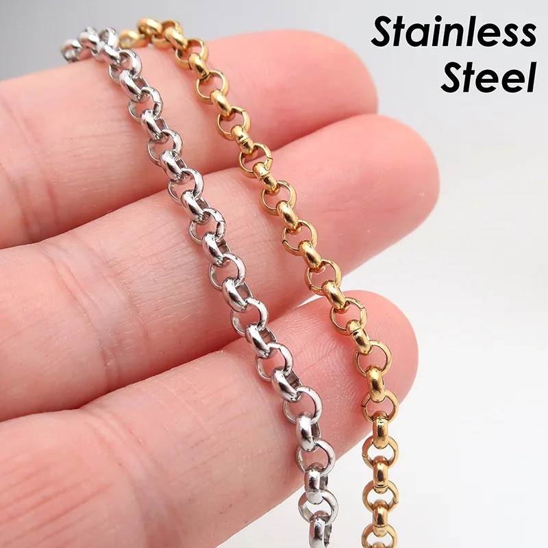10M Edelstahl-Rolokette, Gold PVD, Großpackung, Rundgliederkette für Schmuckherstellung, Anlaufgeschützte, Wasserdichte, Vergoldete Kette – Detail 1
