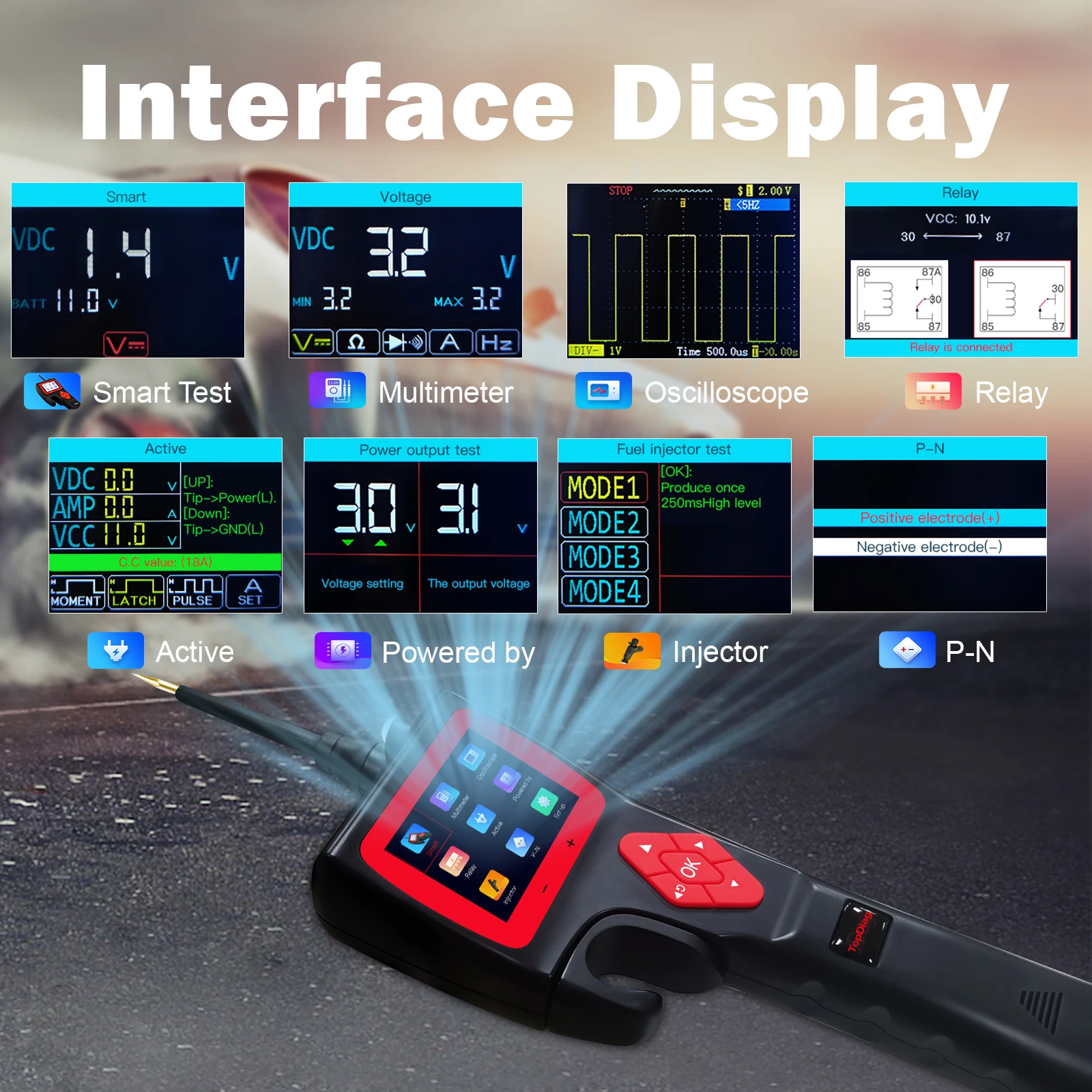 Topdiag P200 Automotive Power Circuit Probe Kit Tester 12V 24V Automotive Battery Injector Electric Tester Car Diagnostic Tool