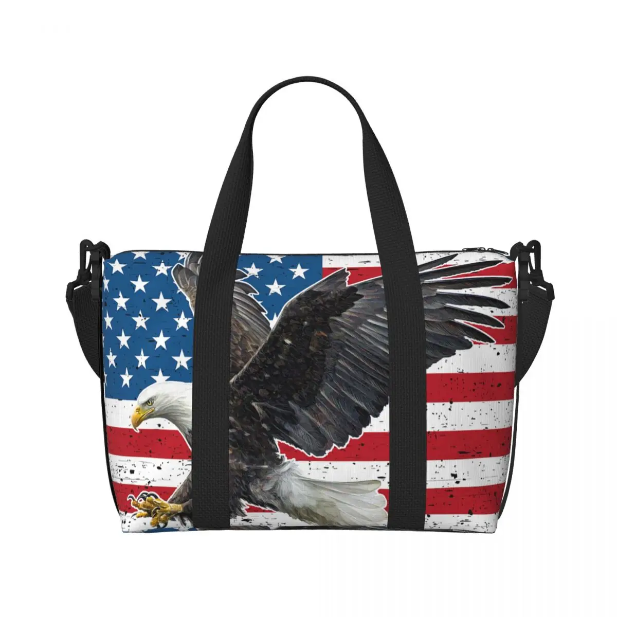 Custom Large Bald Eagle American Flag Tote Bag for Women USA Patriotic Shopping Shoulder Gym Beach Travel Bag