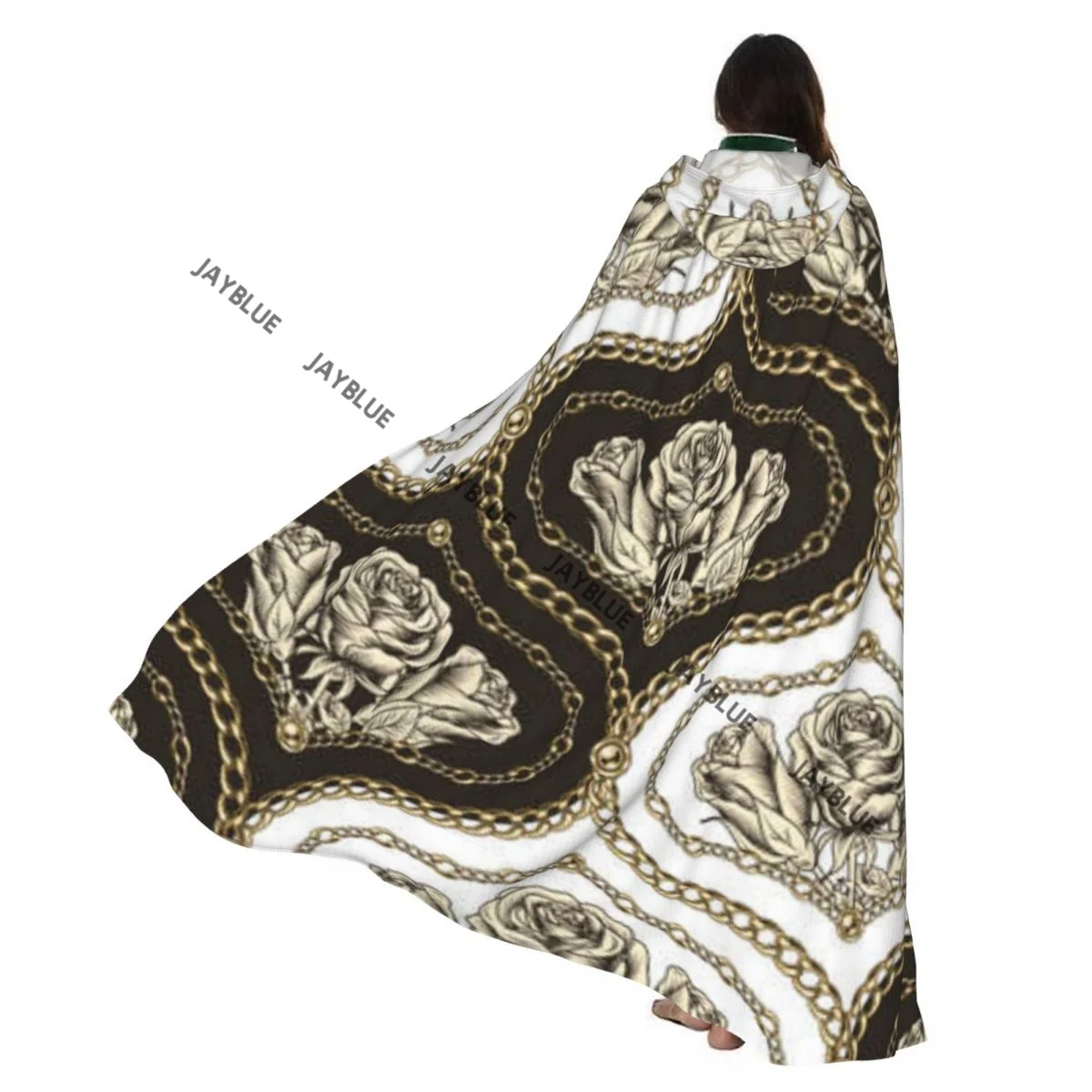 

Adult Cloak Cape Hooded Vintage Damask Pattern Medieval Costume Witch Wicca Vampire Elf Purim Carnival Party